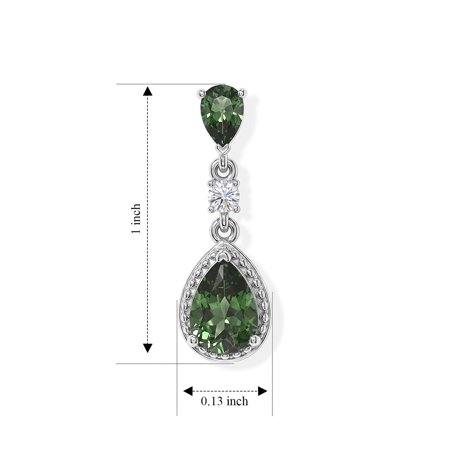 Natural Green Apatite and Moissanite 2.10 ctw Dangling Earrings in Rhodium Over Sterling Silver