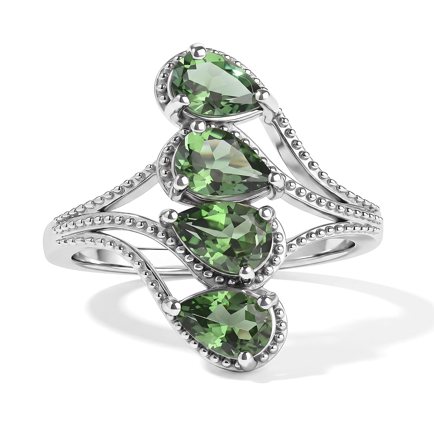 D'Joy Natural Green Apatite 1.70 ctw Ring in Rhodium Over Sterling Silver (Size 6.0)
