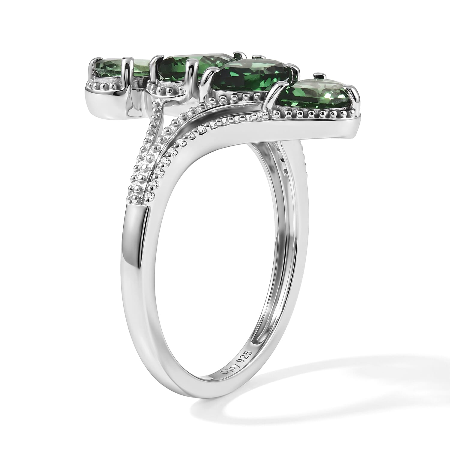 D'Joy Natural Green Apatite 1.70 ctw Ring in Rhodium Over Sterling Silver (Size 6.0)