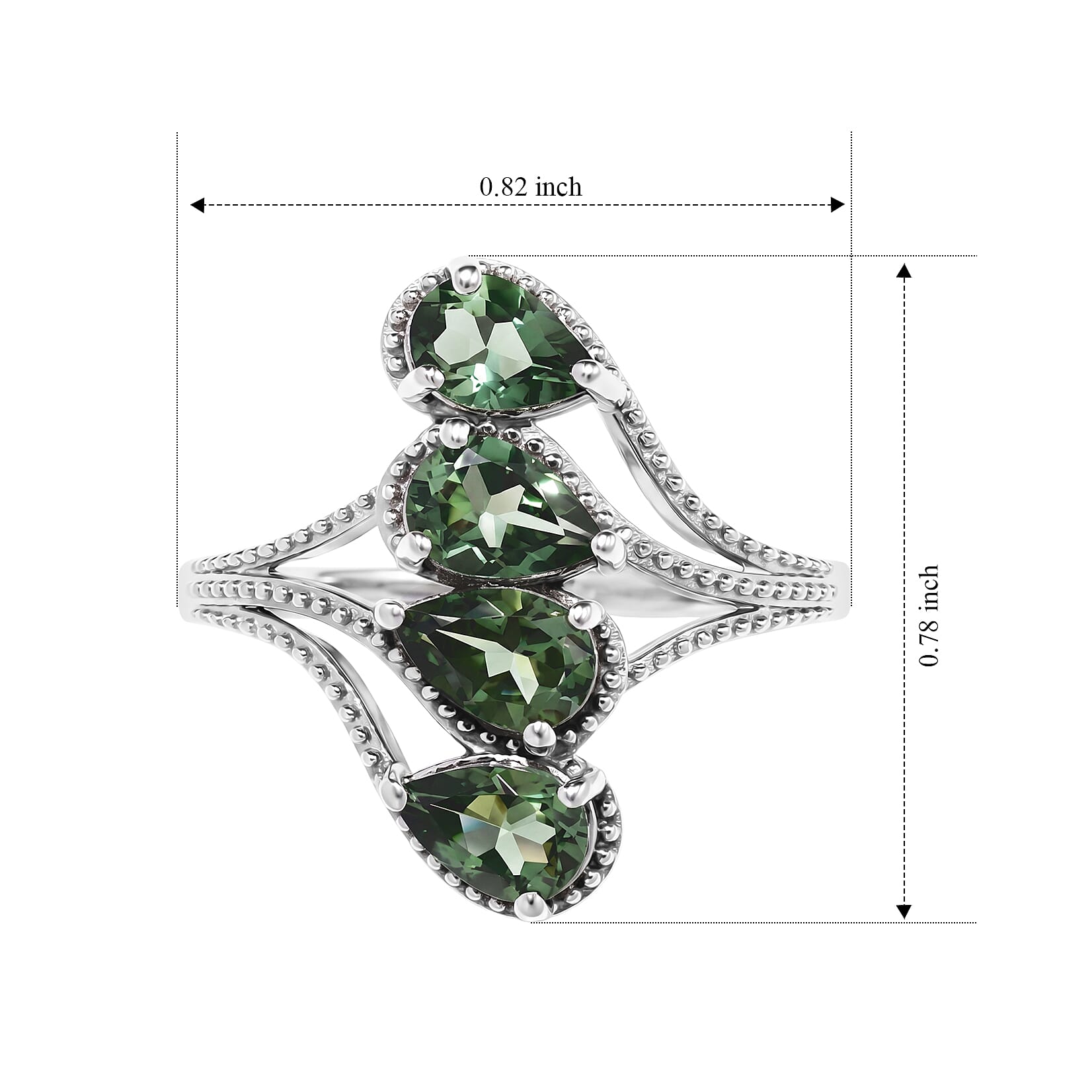 D'Joy Natural Green Apatite 1.70 ctw Ring in Rhodium Over Sterling Silver (Size 6.0)