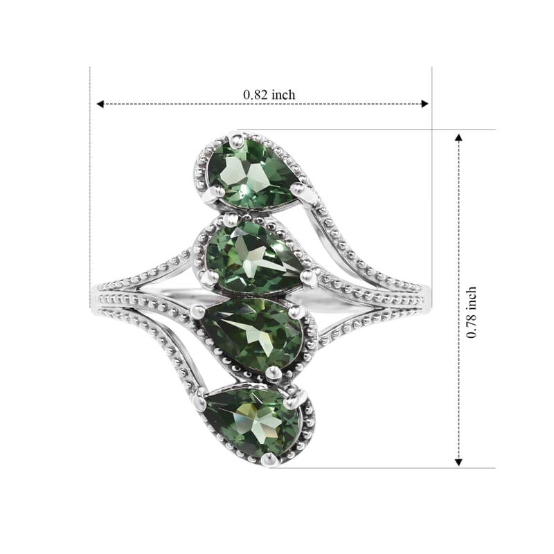 D'Joy Natural Green Apatite 1.70 ctw Ring in Rhodium Over Sterling Silver (Size 6.0)