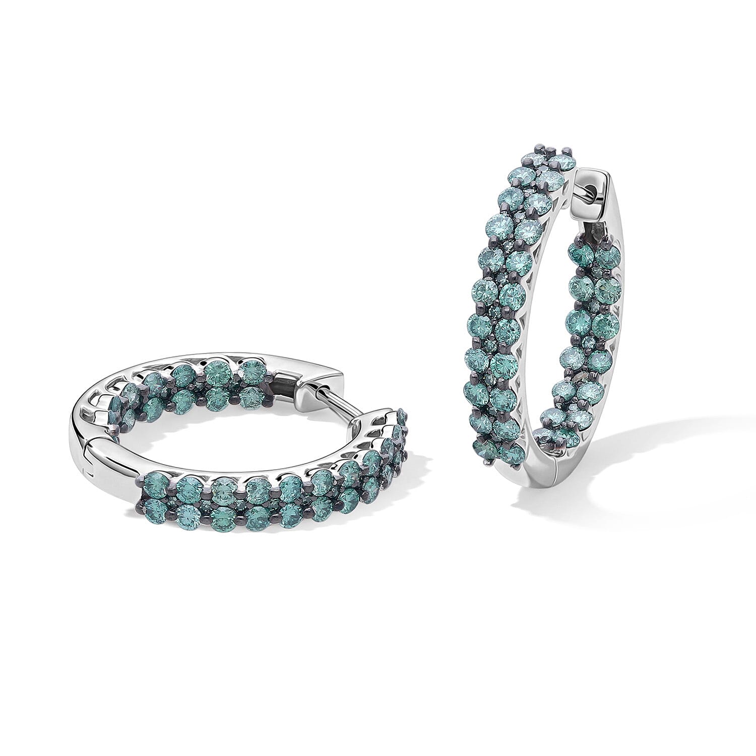 Luxuriant Lab Grown Blue Diamond (IR) (SI) Earrings in Rhodium Over Sterling Silver 2.00 ctw