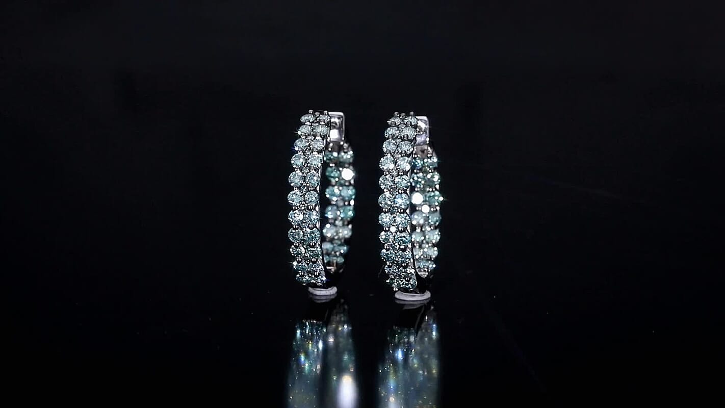 Luxuriant Lab Grown Blue Diamond (IR) (SI) Earrings in Rhodium Over Sterling Silver 2.00 ctw