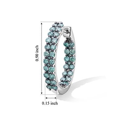 Luxuriant Lab Grown Green Diamond IR SI 2.00 ctw Eternal Radiance Hoop Earrings in Rhodium Over Sterling Silver