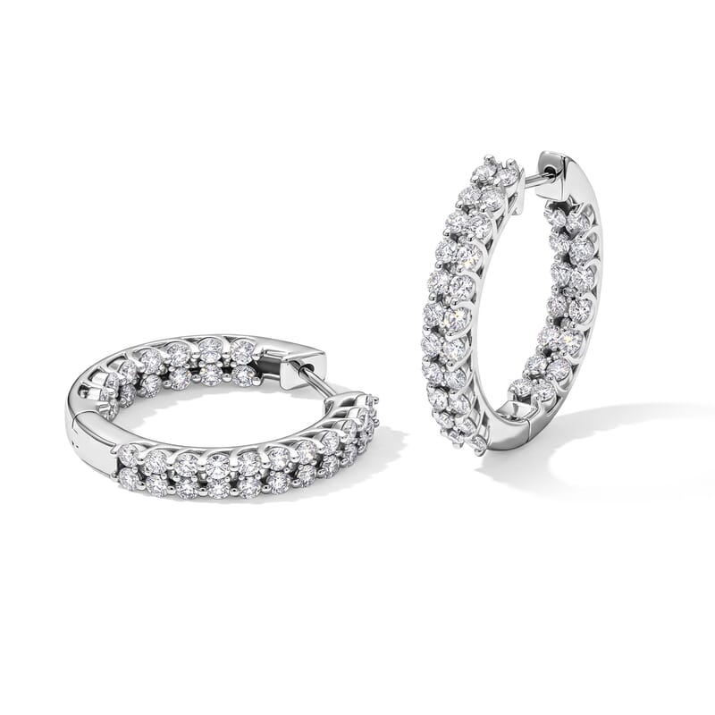 Luxuriant Lab Grown Diamond G-H SI 2.00 ctw Eternal Radiance Inside Out Hoop Earrings in Rhodium Over Sterling Silver
