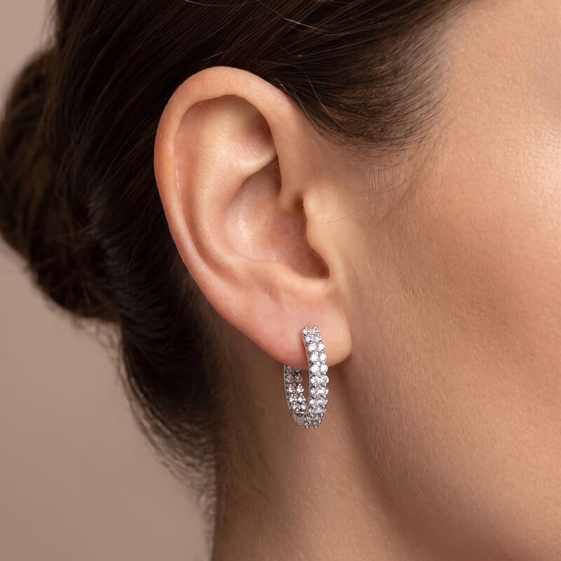 Luxuriant Lab Grown Diamond G-H SI 2.00 ctw Eternal Radiance Inside Out Hoop Earrings in Rhodium Over Sterling Silver