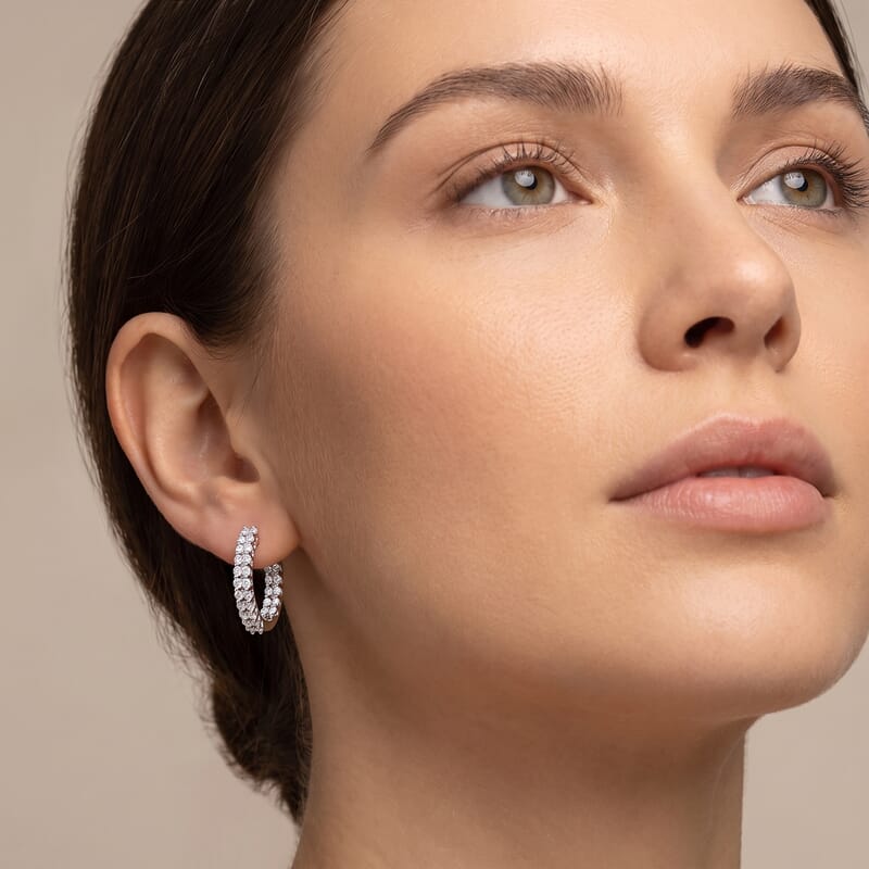 Luxuriant Lab Grown Diamond G-H SI 2.00 ctw Eternal Radiance Inside Out Hoop Earrings in Rhodium Over Sterling Silver