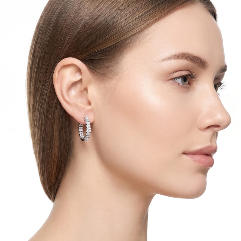 Luxuriant Lab Grown Diamond G-H SI 2.00 ctw Eternal Radiance Inside Out Hoop Earrings in Rhodium Over Sterling Silver