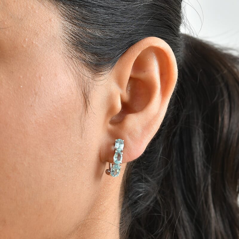 Mint Apatite 3.10 ctw Earrings in Rhodium Over Sterling Silver