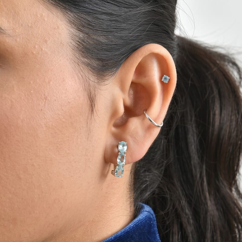 Mint Apatite 3.10 ctw Earrings in Rhodium Over Sterling Silver
