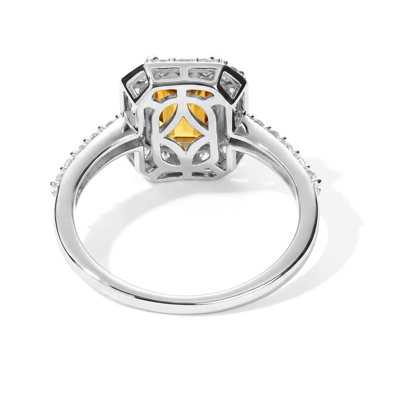 Brazilian Citrine and White Zircon 2.00 ctw Halo Ring in Rhodium Over Sterling Silver (Size 6.0)