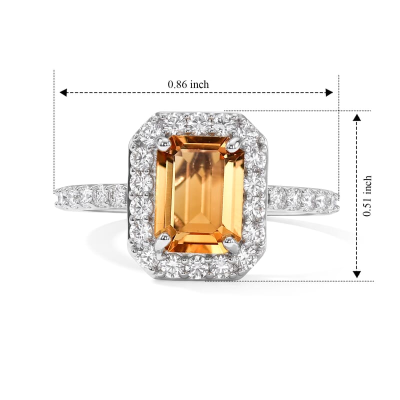 Brazilian Citrine and White Zircon 2.00 ctw Halo Ring in Rhodium Over Sterling Silver (Size 6.0)