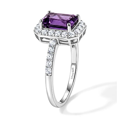 African Amethyst and White Zircon 2.40 ctw Halo Ring in Rhodium Over Sterling Silver (Size 8.0)
