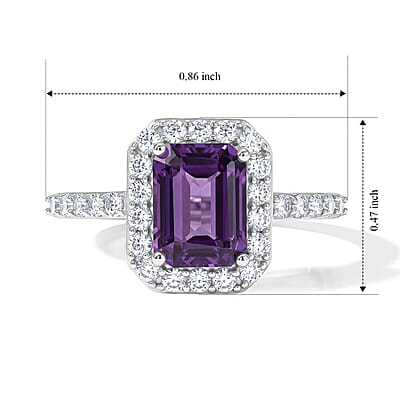 African Amethyst and White Zircon 2.40 ctw Halo Ring in Rhodium Over Sterling Silver (Size 8.0)