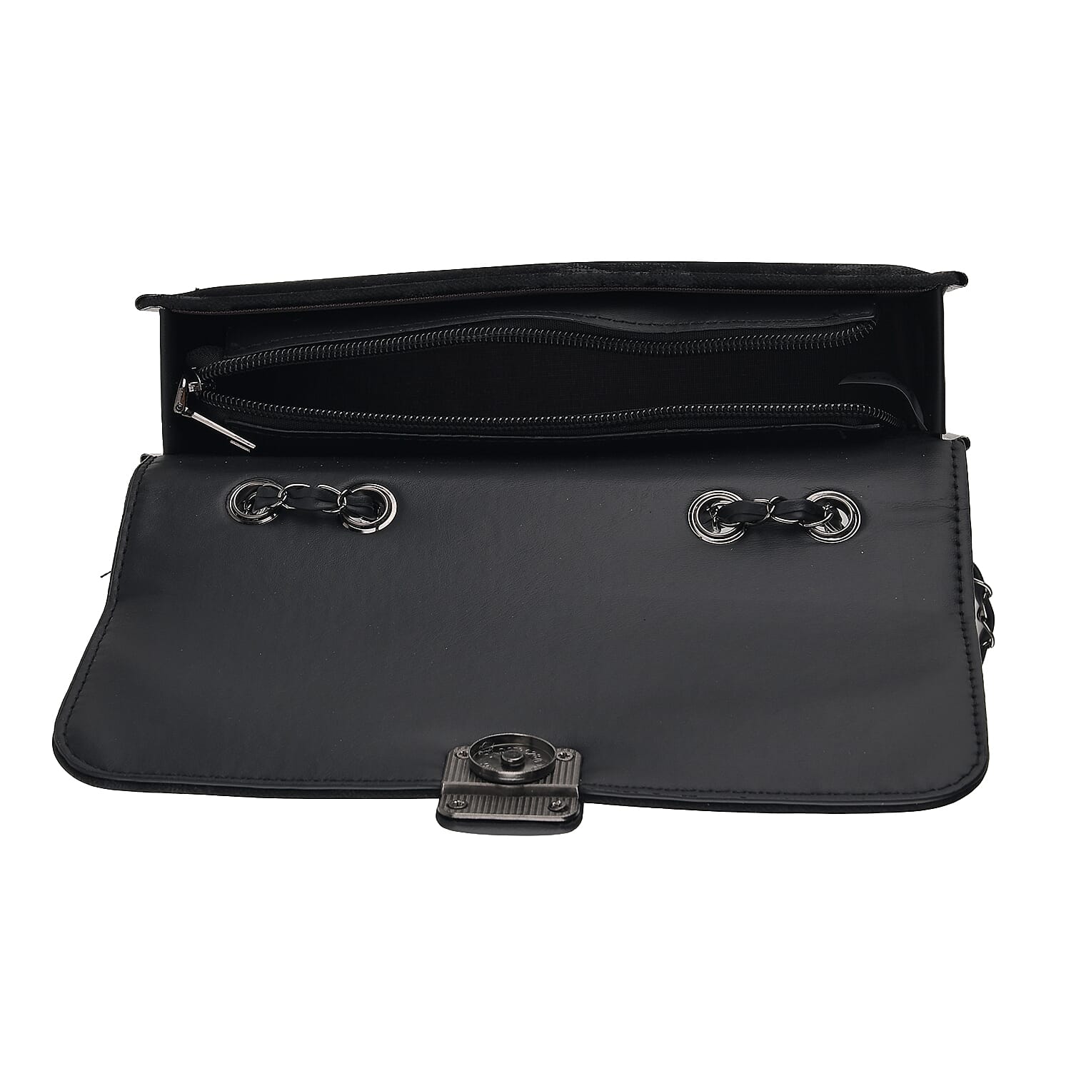 La Marey Black Faux Leather Wallet with Strap