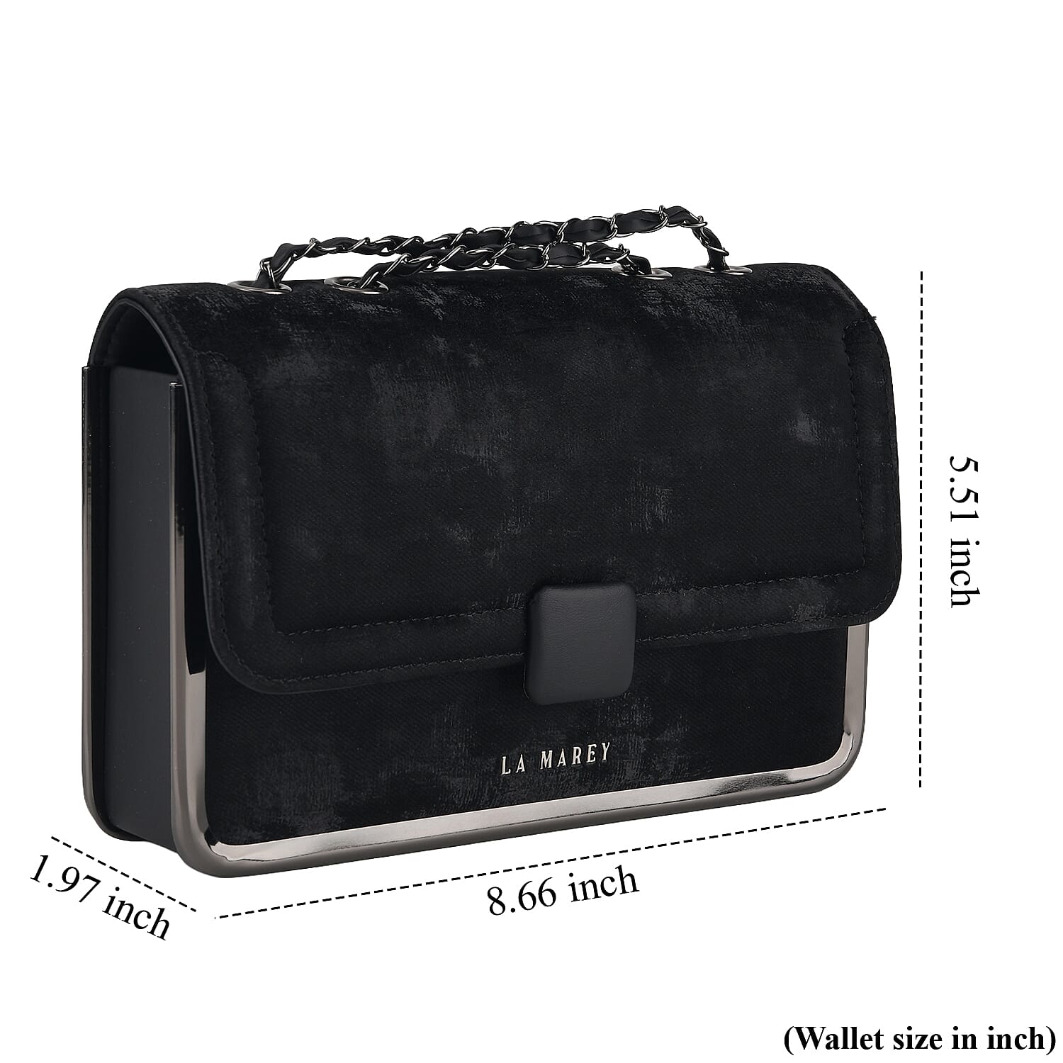 La Marey Black Faux Leather Wallet with Strap