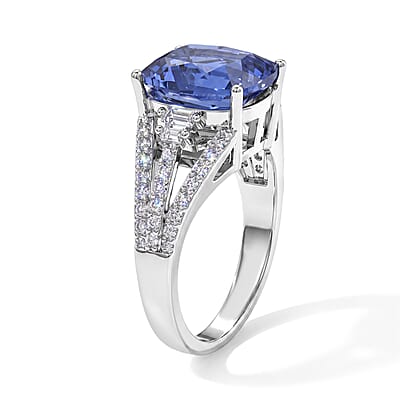 EverTrue Color Change Fluorite and Moissanite 5.50 ctw Ring in Platinum Bond (Size 5.0)