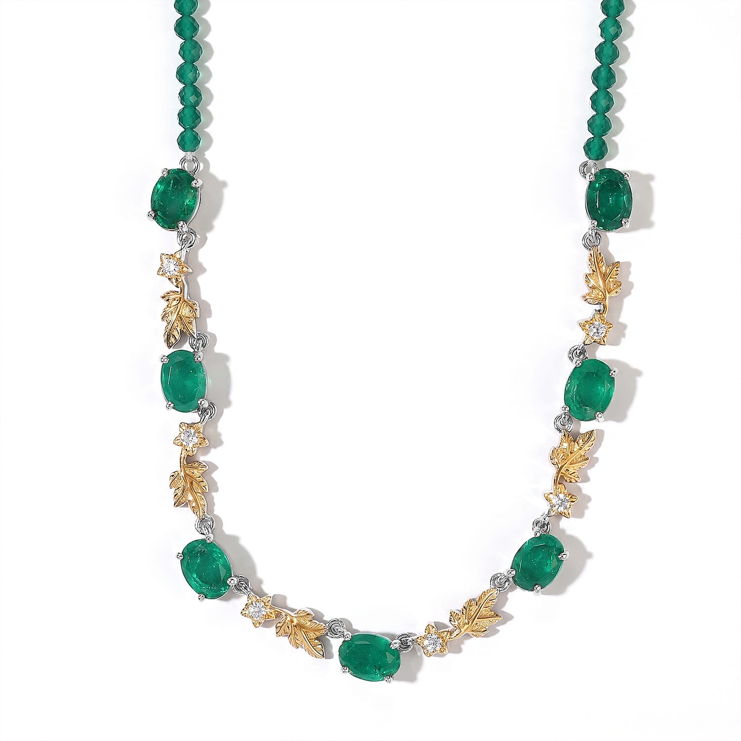 EverTrue Emeraldine Quartz (Triplet) and Multi Gemstone 27.65 ctw Station Necklace (18 Inches) in 18K YG Plated and Platinum Bond