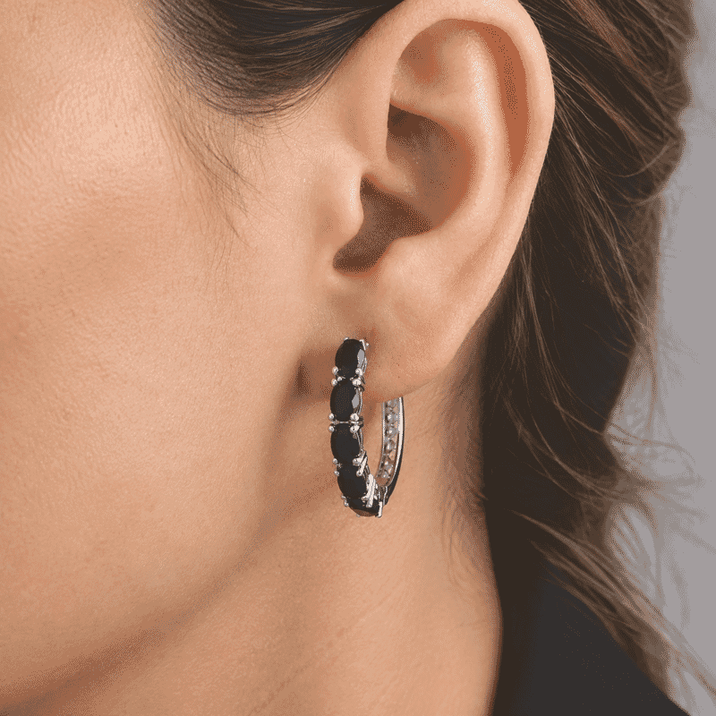 EverTrue Thai Black Spinel 6.90 ctw Earrings in Platinum Bond