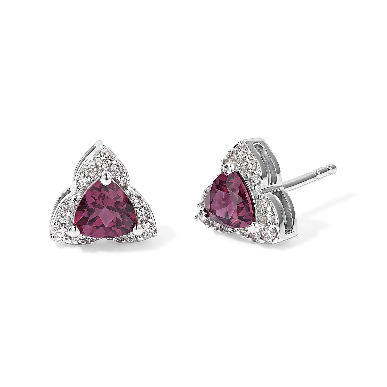 D'Joy Orissa Rose Garnet and White Zircon 1.50 ctw Earrings in Rhodium Over Sterling Silver