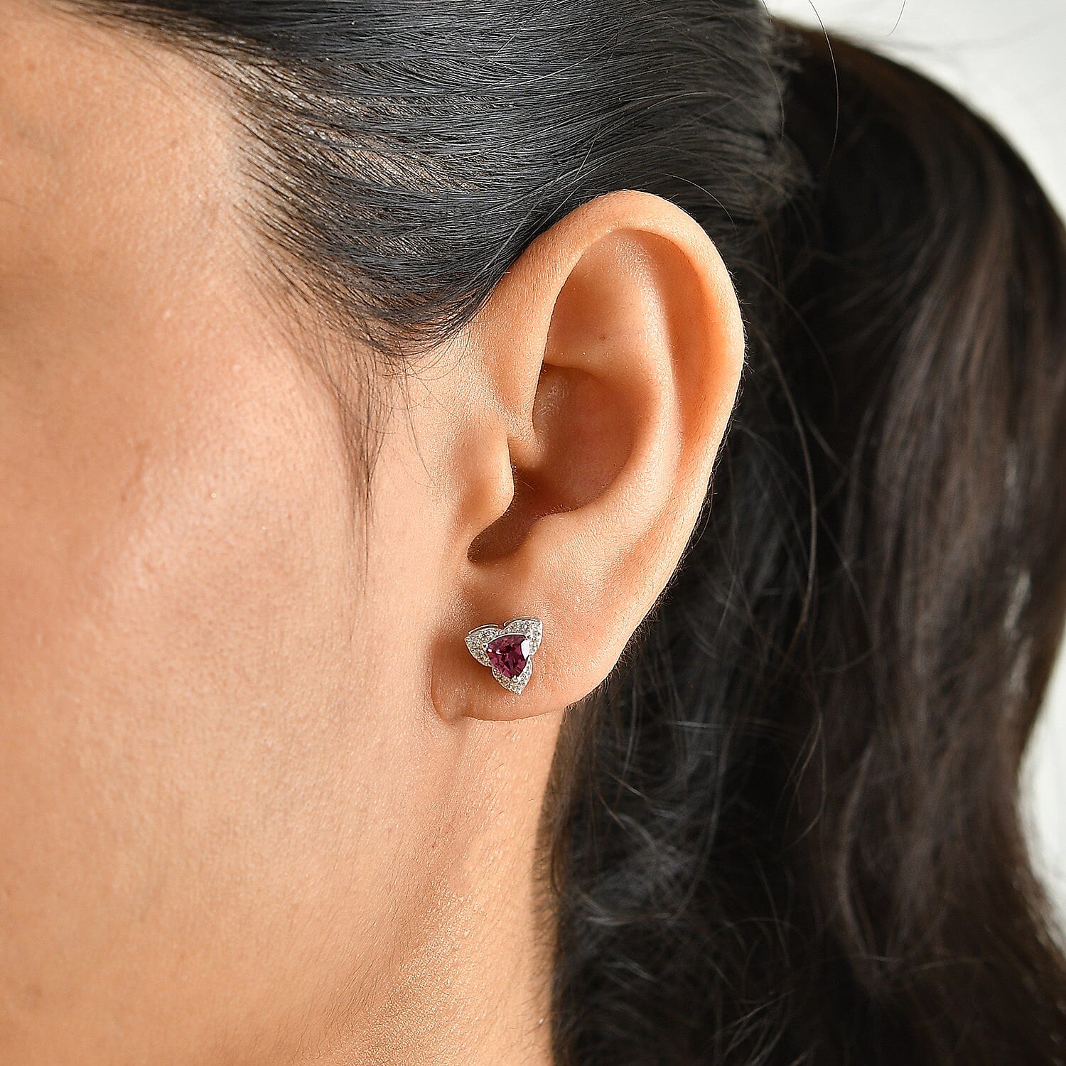 D'Joy Orissa Rose Garnet and White Zircon 1.50 ctw Earrings in Rhodium Over Sterling Silver