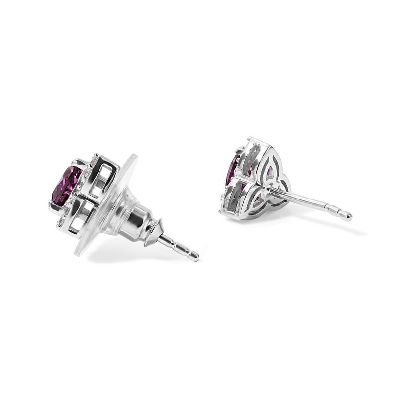 D'Joy Orissa Rose Garnet and White Zircon 1.50 ctw Earrings in Rhodium Over Sterling Silver