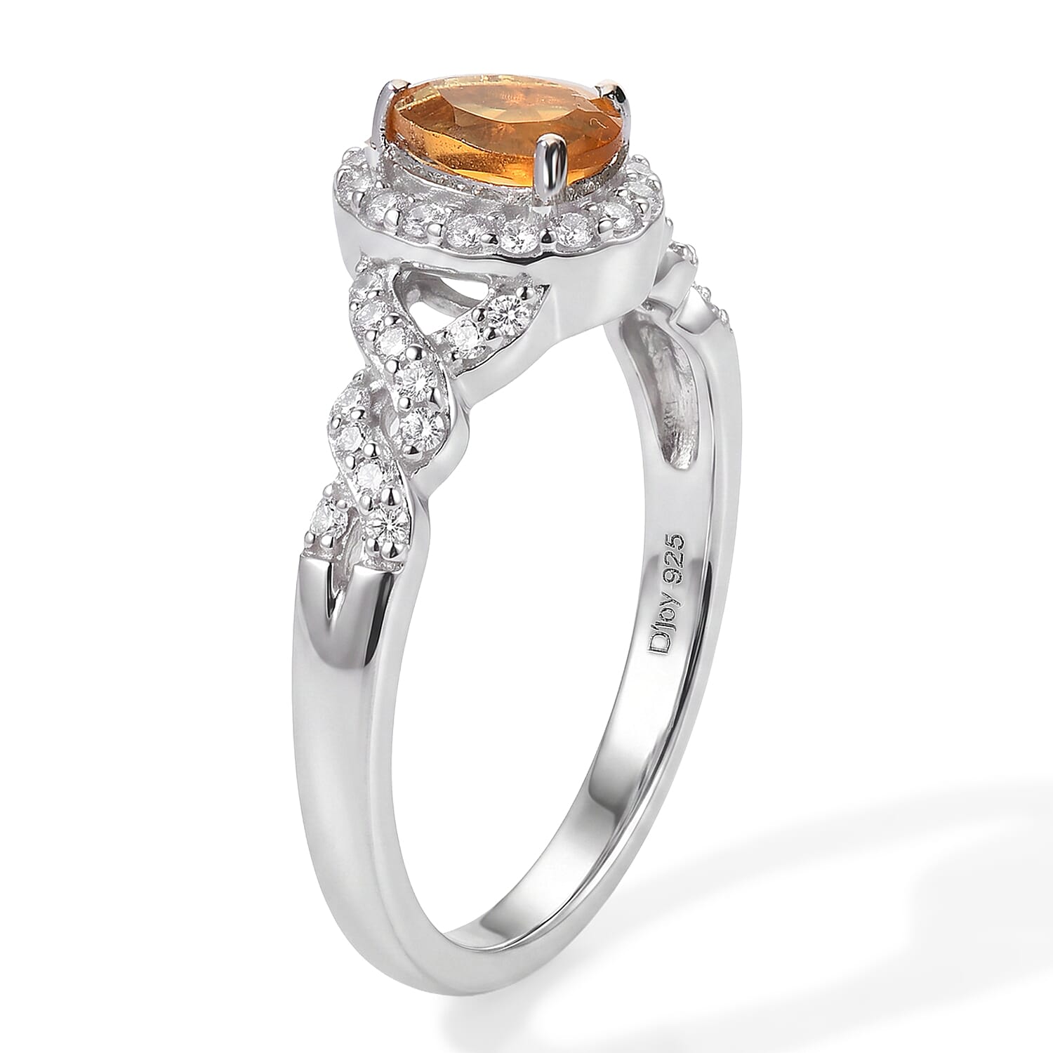 D'Joy Serra Gaucha Citrine and White Zircon 0.80 ctw Ring in Rhodium Over Sterling Silver (Size 10.0)