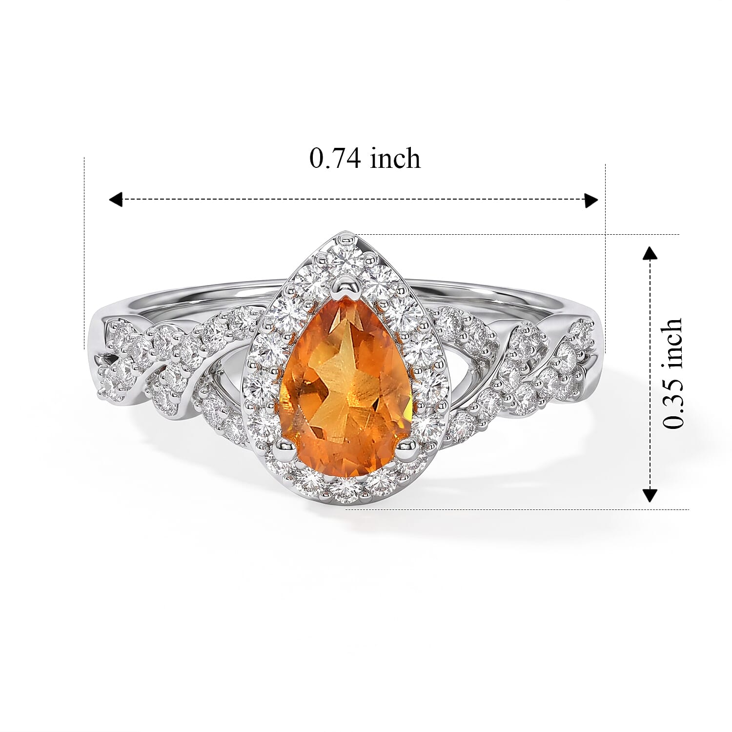 D'Joy Serra Gaucha Citrine and White Zircon 0.80 ctw Ring in Rhodium Over Sterling Silver (Size 10.0)