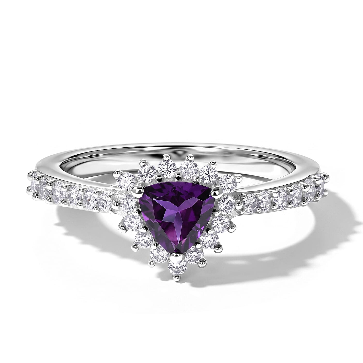 D'Joy Bolivian Amethyst and White Zircon 1.00 ctw Ring in Rhodium Over Sterling Silver (Size 10.0)