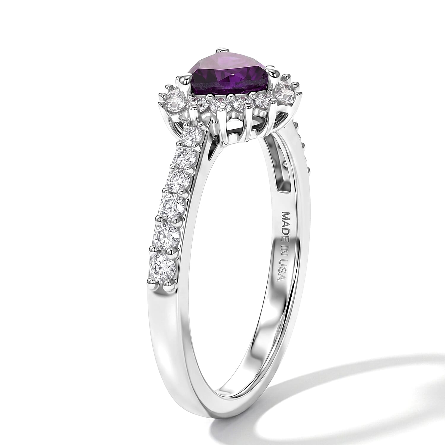 D'Joy Bolivian Amethyst and White Zircon 1.00 ctw Ring in Rhodium Over Sterling Silver (Size 10.0)