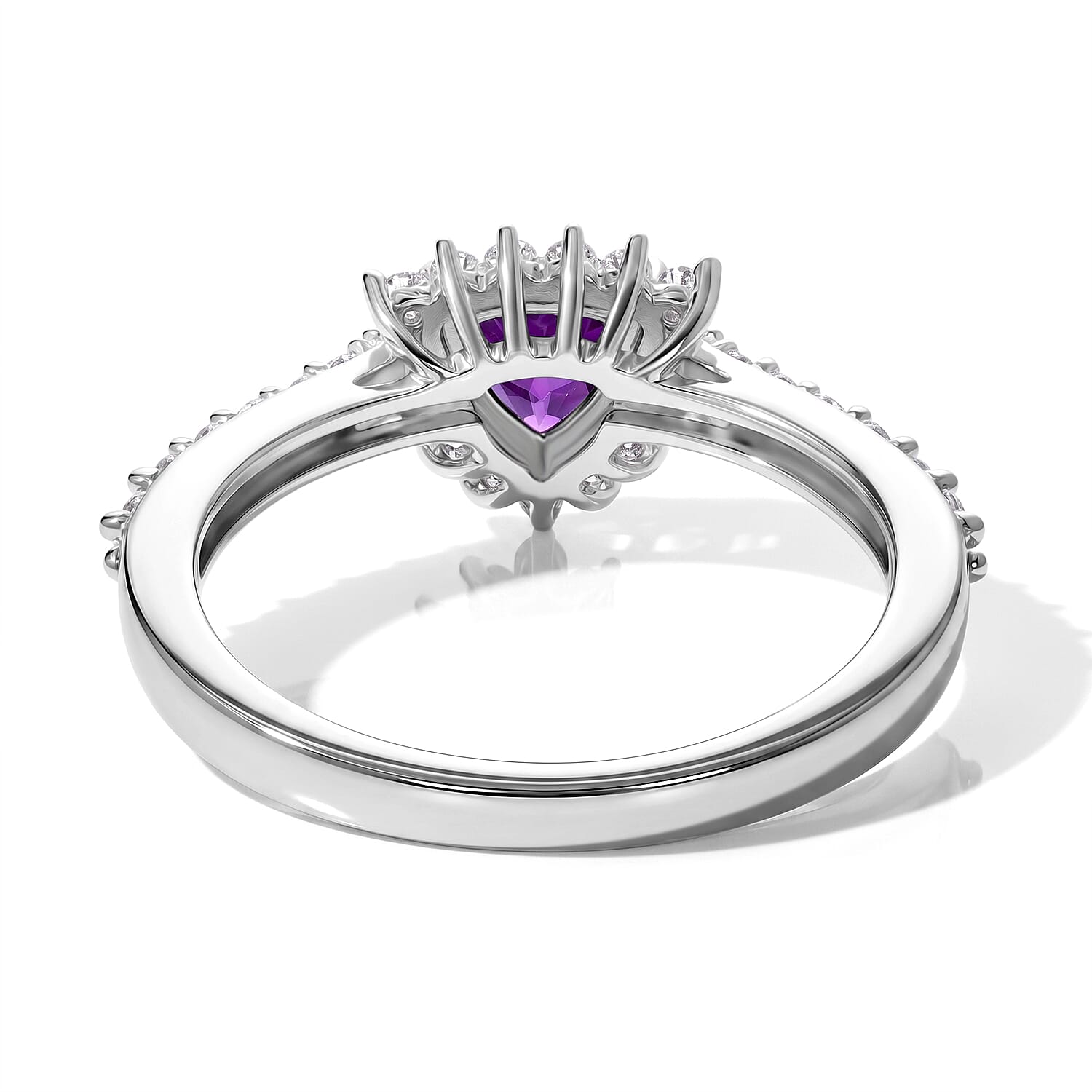 D'Joy Bolivian Amethyst and White Zircon 1.00 ctw Ring in Rhodium Over Sterling Silver (Size 10.0)