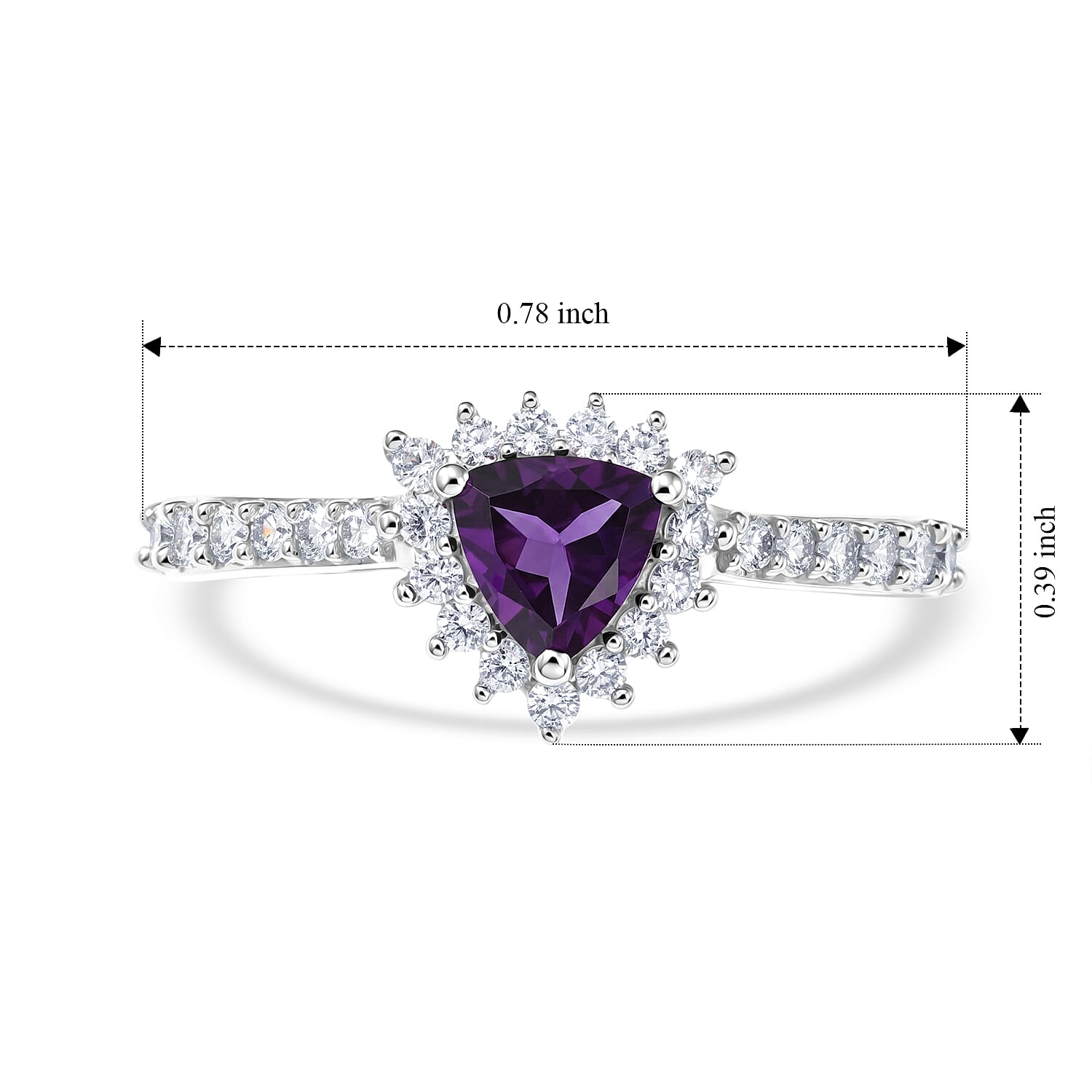 D'Joy Bolivian Amethyst and White Zircon 1.00 ctw Ring in Rhodium Over Sterling Silver (Size 10.0)