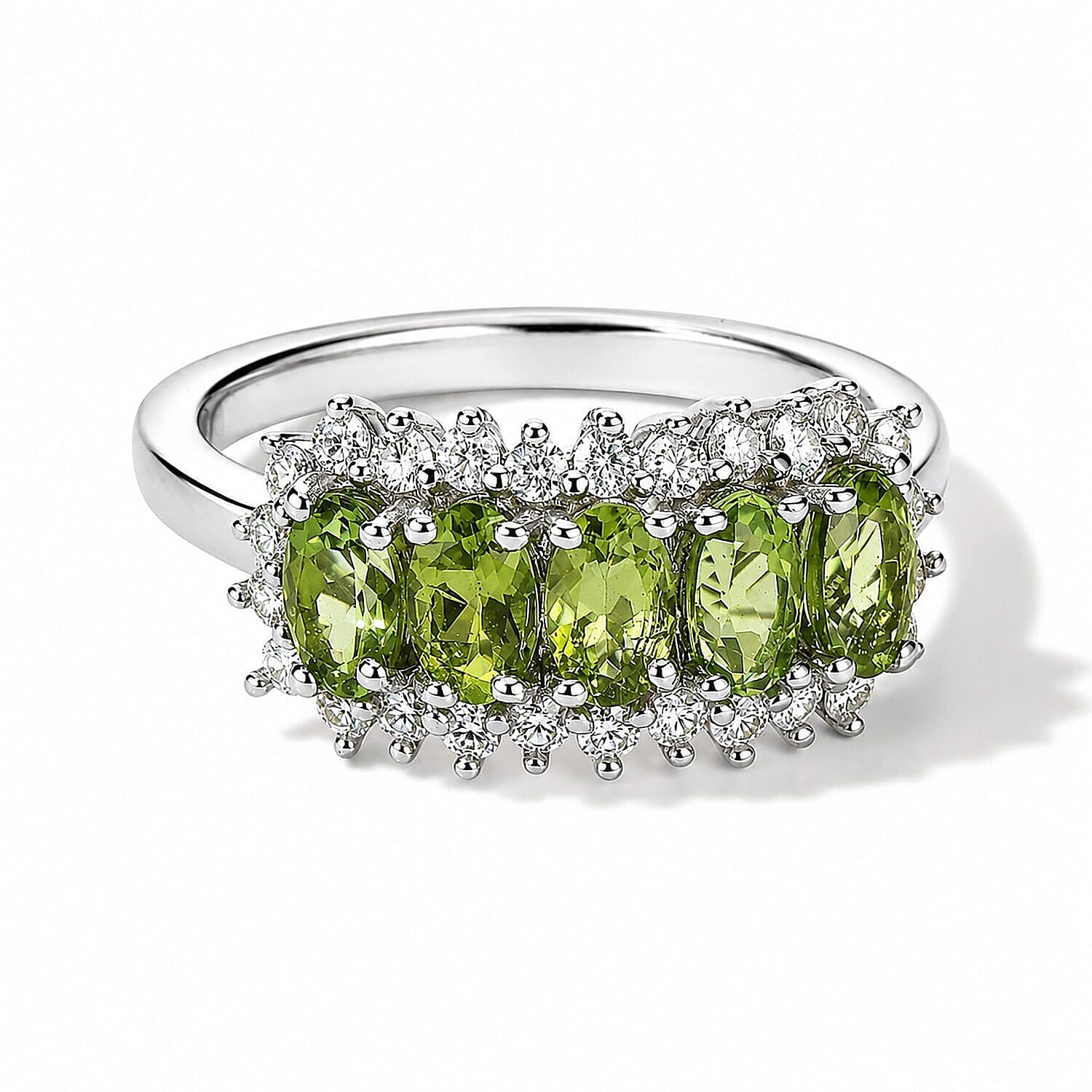 TLV D'Joy Calabar Tourmaline, Moissanite Ring in Rhodium Over Sterling Silver (Size 5.0) 1.50 ctw