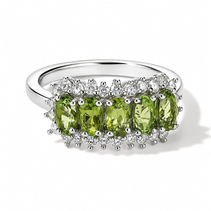 TLV D'Joy Calabar Tourmaline, Moissanite Ring in Rhodium Over Sterling Silver (Size 5.0) 1.50 ctw