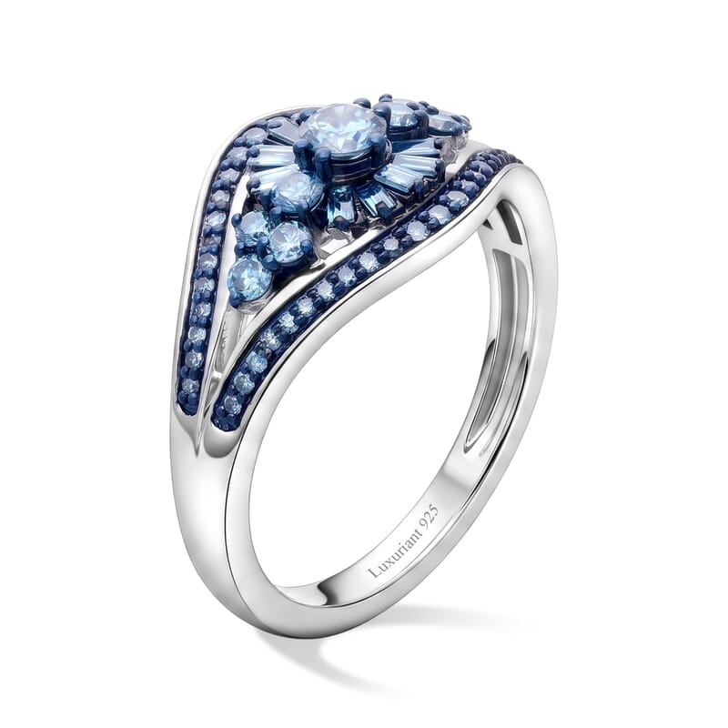 Luxuriant Lab Grown Blue Diamond (IR) SI 1.00 ctw Ring in Rhodium Over Sterling Silver (Size 10.0)