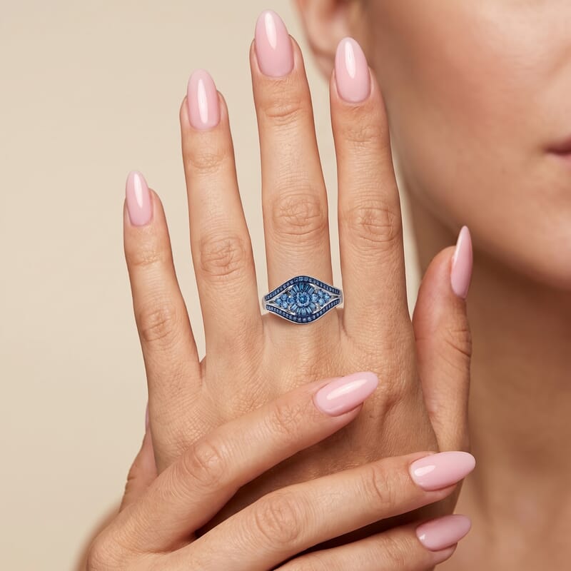 Luxuriant Lab Grown Blue Diamond (IR) SI 1.00 ctw Ring in Rhodium Over Sterling Silver (Size 10.0)