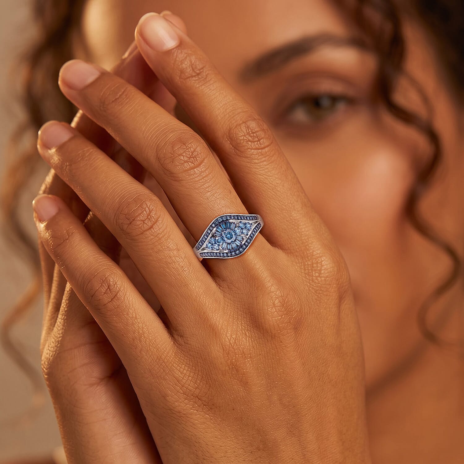 Luxuriant Lab Grown Blue Diamond (IR) SI 1.00 ctw Ring in Rhodium Over Sterling Silver (Size 10.0)
