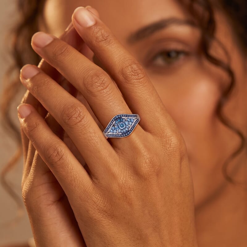 Luxuriant Lab Grown Blue Diamond (IR) SI 1.00 ctw Ring in Rhodium Over Sterling Silver (Size 10.0)