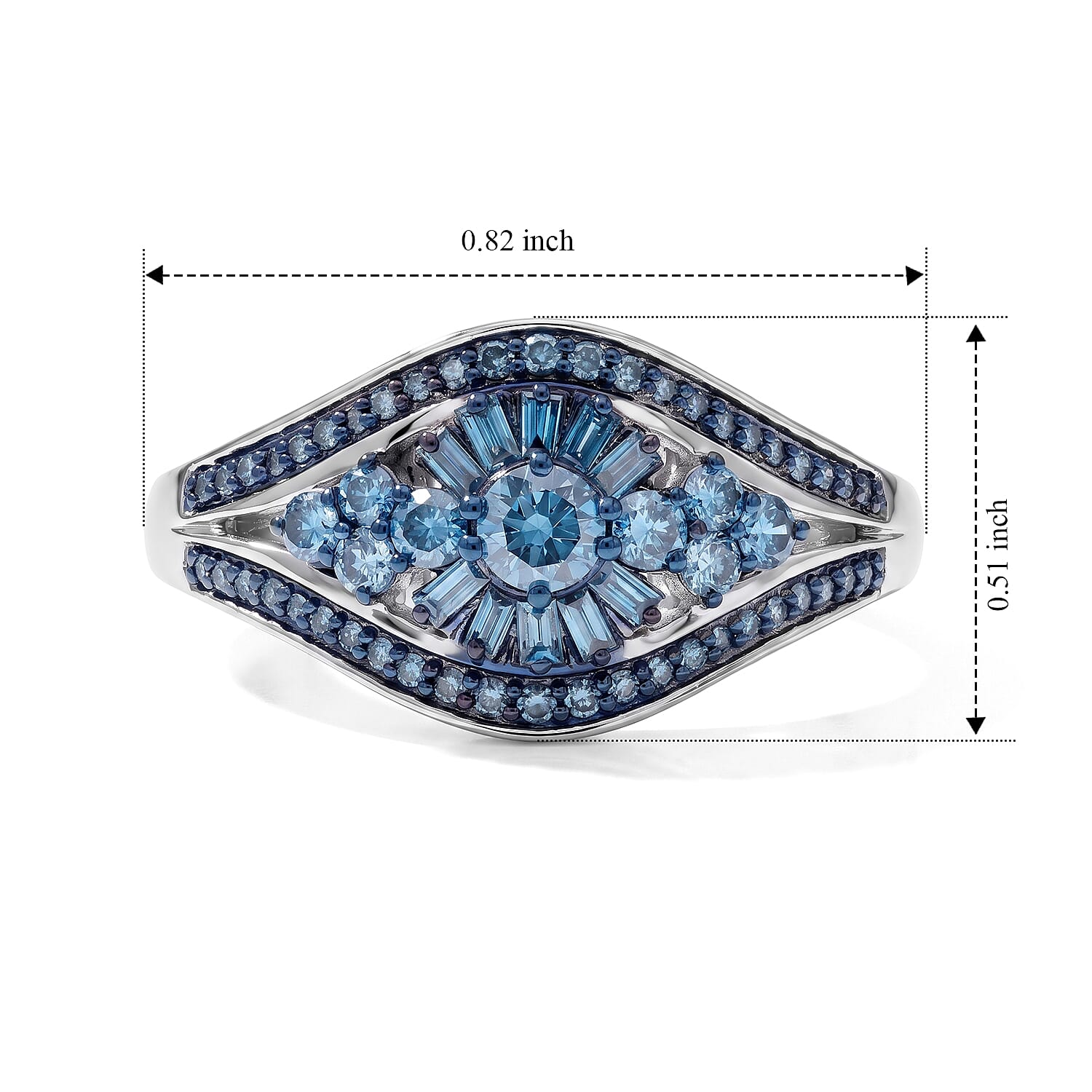 Luxuriant Lab Grown Blue Diamond (IR) SI 1.00 ctw Ring in Rhodium Over Sterling Silver (Size 10.0)