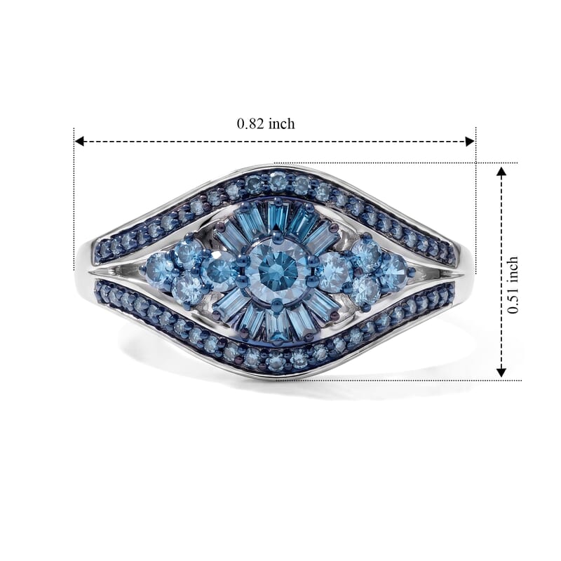Luxuriant Lab Grown Blue Diamond (IR) SI 1.00 ctw Ring in Rhodium Over Sterling Silver (Size 10.0)
