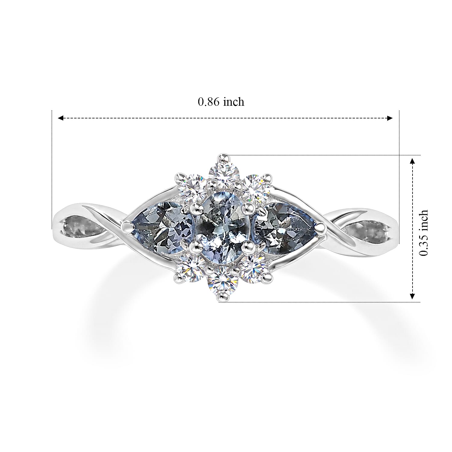 D'Joy Green Tanzanite and White Zircon 0.70 ctw Cluster Ring in Rhodium Over Sterling Silver (Size 6.0)