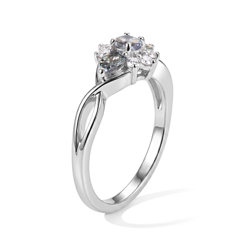 Doorbuster D'Joy Green Tanzanite and White Zircon 0.70 ctw Cluster Ring in Rhodium Over Sterling Silver (Size 7.0)
