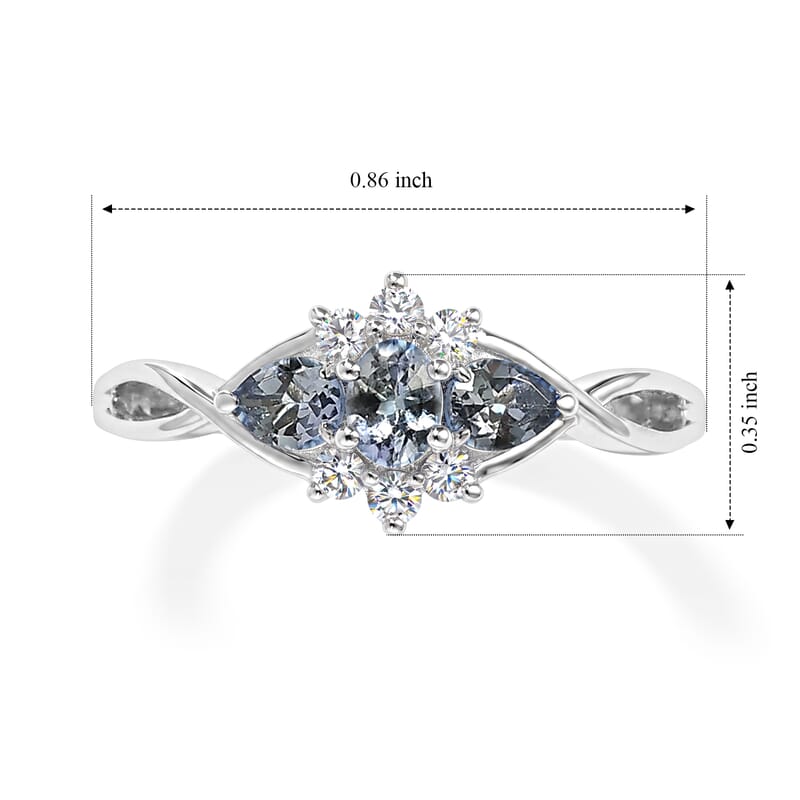 Doorbuster D'Joy Green Tanzanite and White Zircon 0.70 ctw Cluster Ring in Rhodium Over Sterling Silver (Size 7.0)