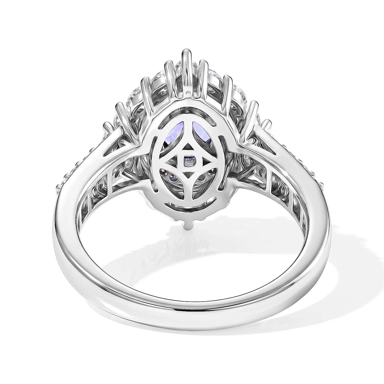 D'Joy Tanzanite and Moissanite 2.10 ctw Ring in Rhodium Over Sterling Silver (Size 10.0)