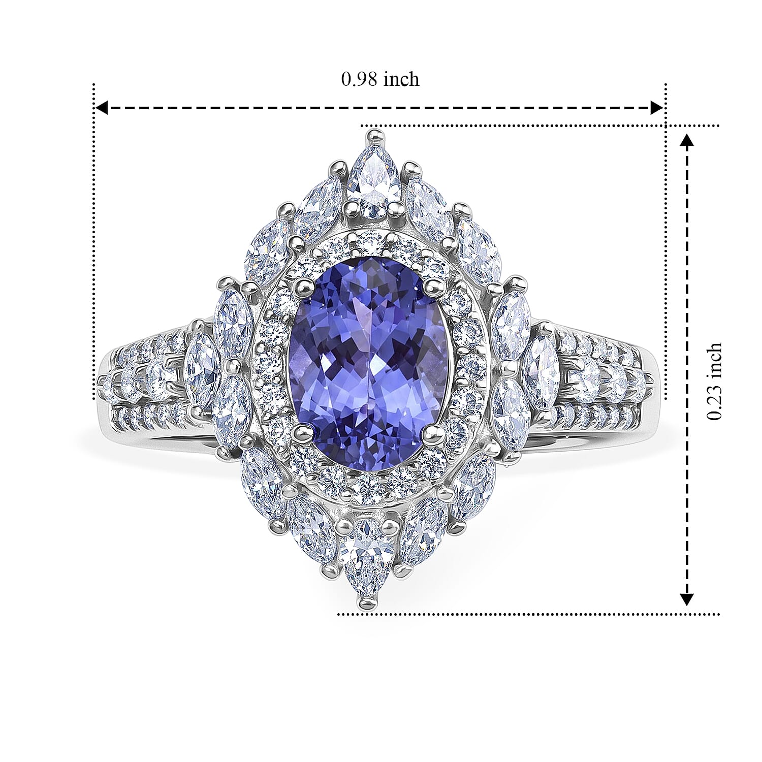 D'Joy Tanzanite and Moissanite 2.10 ctw Ring in Rhodium Over Sterling Silver (Size 10.0)