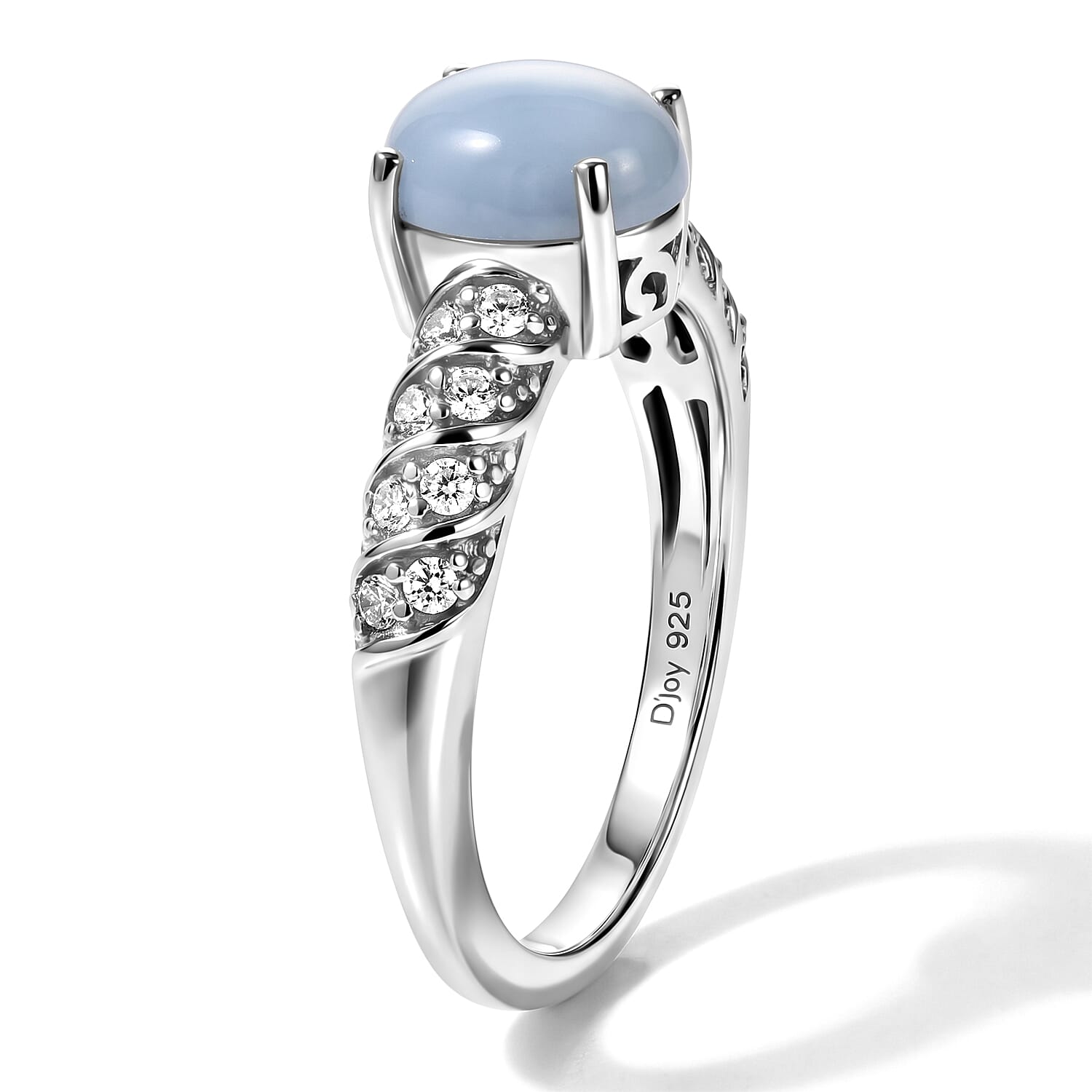 D'Joy Oregon Blue Opal and White Zircon 1.40 ctw Ring in Rhodium Over Sterling Silver (Size 7.0)
