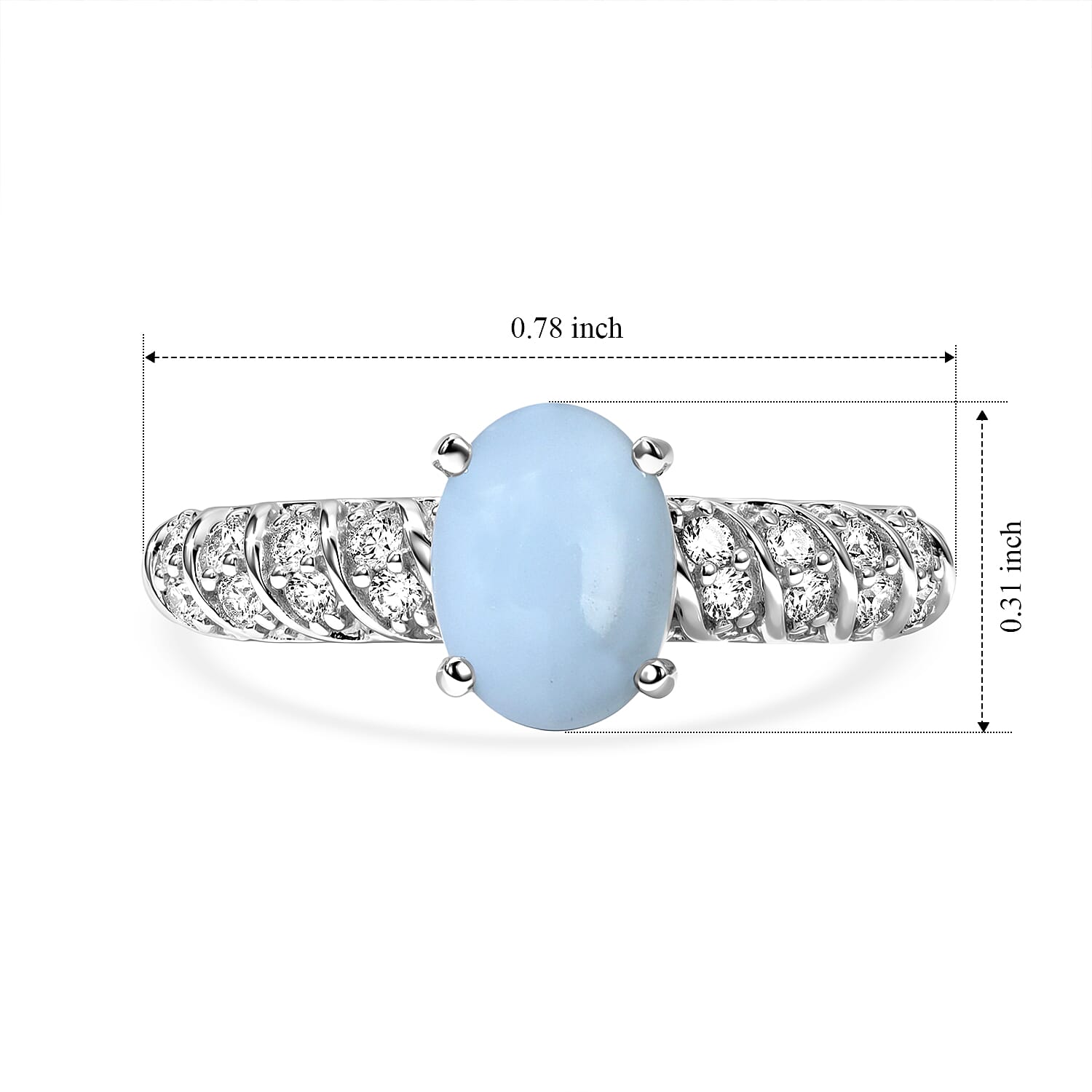 D'Joy Oregon Blue Opal and White Zircon 1.40 ctw Ring in Rhodium Over Sterling Silver (Size 7.0)
