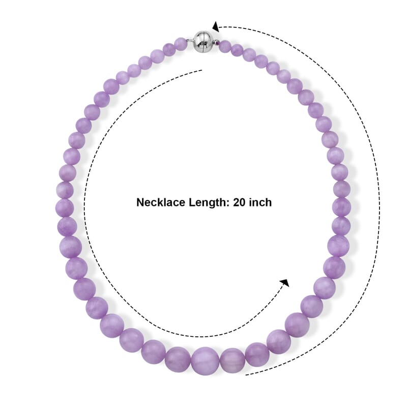D'Joy Kunzite 420.00 ctw Beaded Necklace (20 Inches) in Rhodium Over Sterling Silver