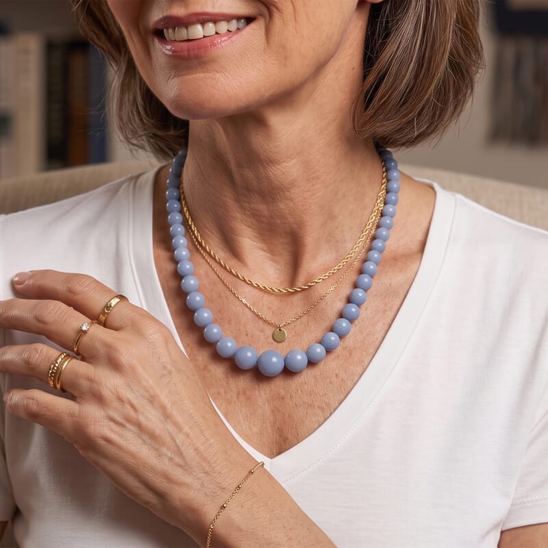 D'Joy Oregon Blue Opal 190.00 ctw Beaded Necklace (20 Inches) in Rhodium Over Sterling Silver