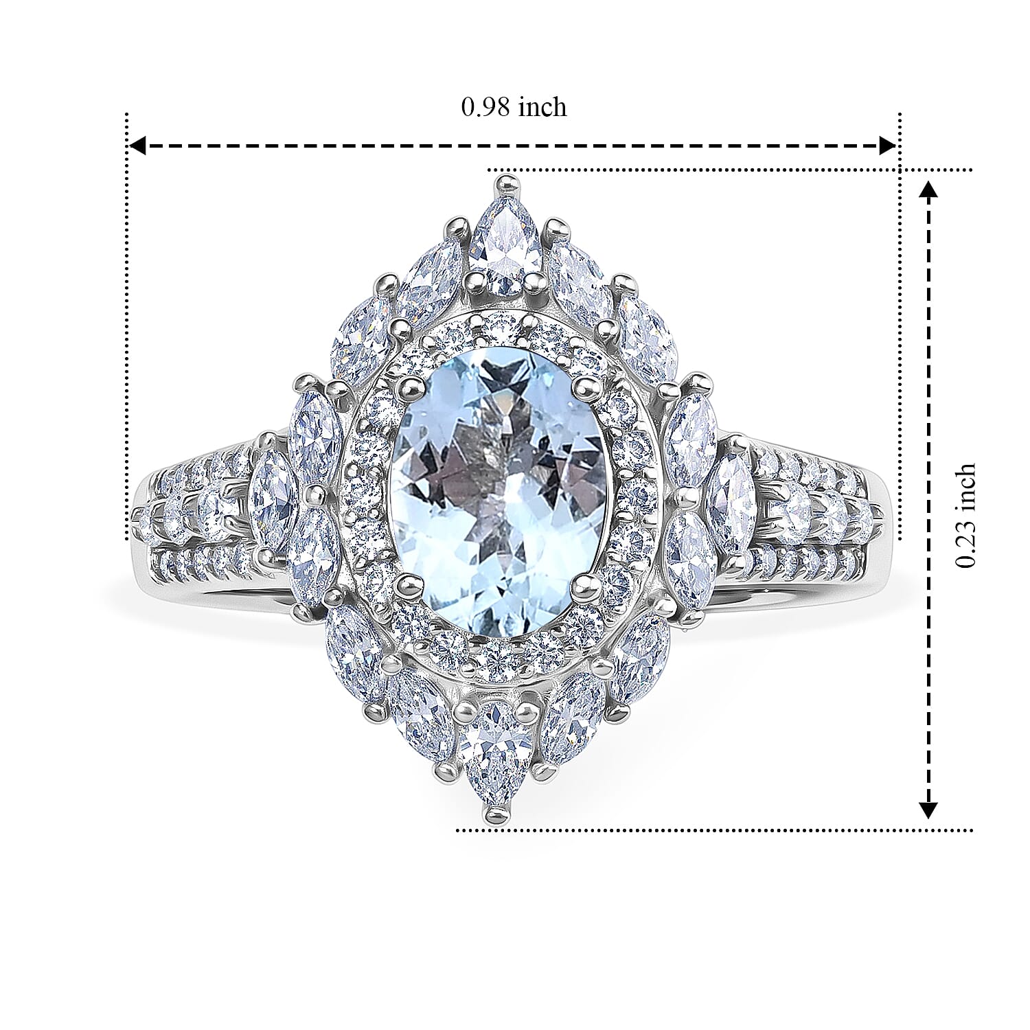 D'Joy Mangoro Aquamarine and Moissanite 1.85 ctw Ring in Rhodium Over Sterling Silver (Size 10.0)